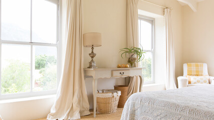 Curtain and vanity table in rustic bedroom