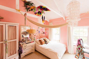 Decorations in bedroom of rustic house