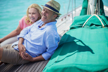 Couple sitting on boat together