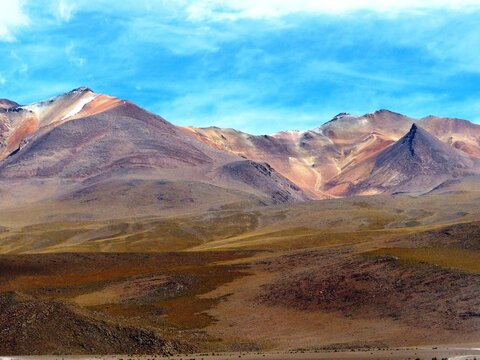 View of famous seven colors mountain in Siloli Desert. Beautiful landscape of spectacular Bolivian Andes and the Altiplano