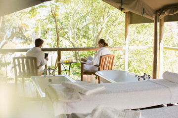 Couple relaxing together in spa