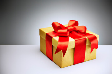 Close up of wrapped gift on counter