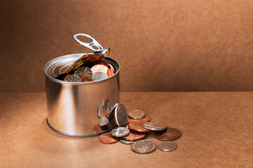 Sealed can overflowing with change