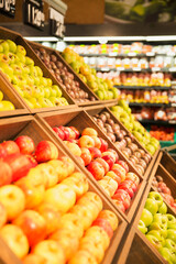 Close up of fruit in produce section of grocery store