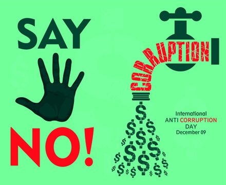 Hand Say No Against Corruption, Water Tap Wasting Money From Corruption Concept.