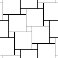 Pythagorean tiling. Seamless surface pattern design with flooring ornament. Squares tessellation vector. Repeated white checks on black background. Mosaic motif. Parquet wallpaper. Digital paper art.