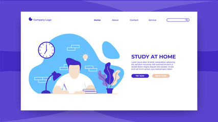 Study at home landing page template in flat style Premium Vector