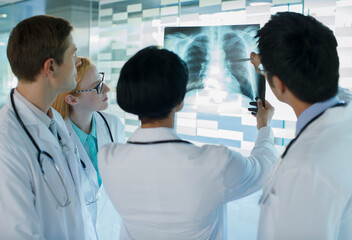 Fototapeta premium Doctors looking at patient's x-ray