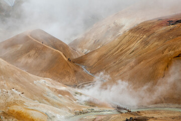 Steam arising from geothermal mountains, Kerlingarfjoll, Iceland