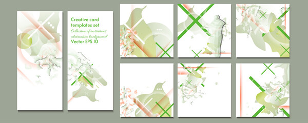 Elegant creative card templates set. Collection of romantic invitations