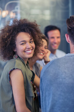 Portrait Smiling Woman Hanging Out With Friends