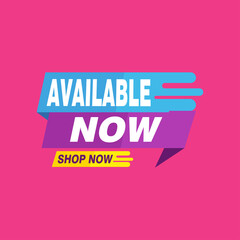 Available now label, badge, seal or burst flat vector icon for apps and websites