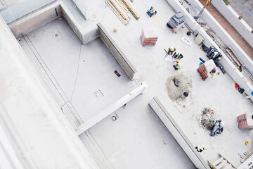 Overhead view of construction workers at construction site