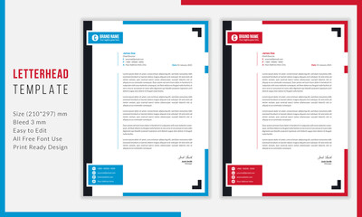 Simple Modern Letterhead vector template design. Creative & Clean business style print ready letterhead for your corporate project. Blue & Red color Letterhead Design Template.