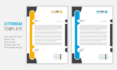 Simple Modern Letterhead vector template design. Creative & Clean business style print ready letterhead for your corporate project. Blue & Yellow Letterhead Design Template.