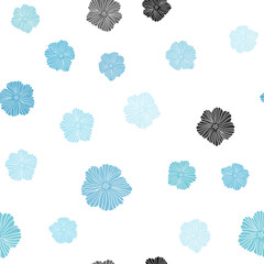 Light BLUE vector seamless doodle texture with flowers.