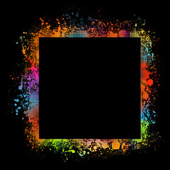 Square multi-colored frame from spots of paint. Background from blots. Grunge Design Element. Brush Strokes. Vector illustration