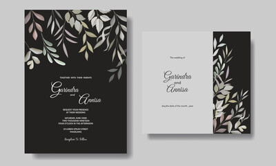  Elegant wedding invitation card with beautiful floral and leaves template Premium Vector