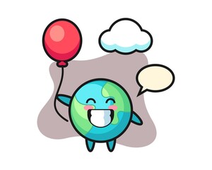 Earth cartoon playing balloon