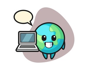 Earth cartoon with a laptop