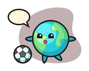 Earth cartoon playing soccer