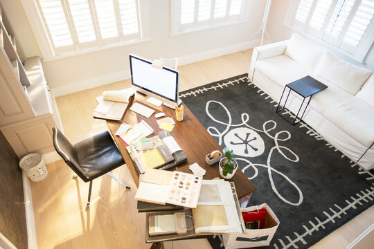 High angle view of interior designer‚Äôs office