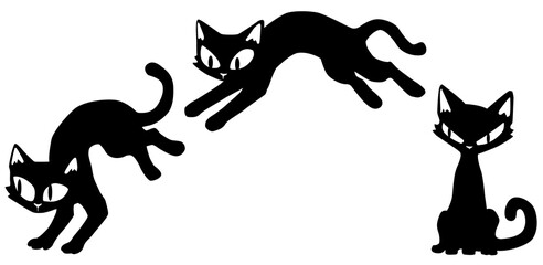 Fototapeta na wymiar Cat Black, Thin One Jump
