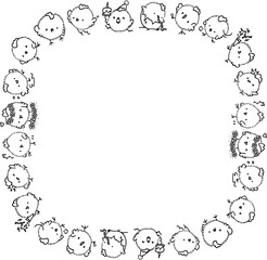 Obraz premium vector drawing cartoon chick border frame