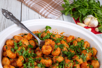 Traditional Delicious Turkish foods; bulgur garlic kofte (sarimsakli kofte)