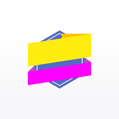 Flat linear promotion ribbon banner, scroll, price tag, sticker, badge, poster. Vector illustration