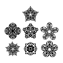 Set of Vector Design of Black Flower with Pattern Theme