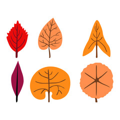 Set of Simple Vector a Leaf in Red, Cream, Yellow and Purple