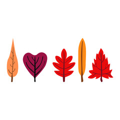 Set of Simple Vector a Leaf in Red, Cream, Yellow and Purple