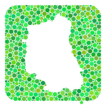 Map of Lublin Province collage designed with rounded rectangle and hole. Vector map of Lublin Province collage of filled circles in different sizes and green shades.