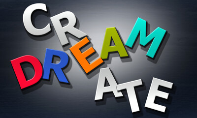 Create dream phrase composed of multicolored alphabet