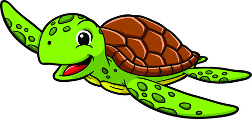 Vector Cartoon Happy Sea Turtle