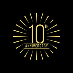 10 Years Anniversary Celebration with Firework Logo Design Template On Black Background