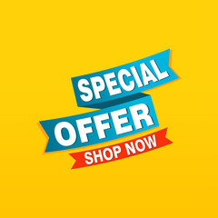 Special offer vector ribbon design template. Banner sale tag. Market special offer discount label