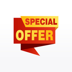 Special offer vector ribbon design template. Banner sale tag. Market special offer discount label