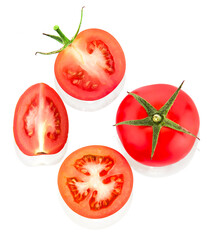 Fresh tomatoes on white background. Top view