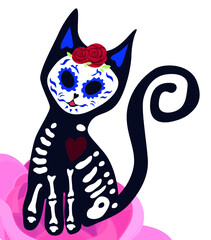 Calavera cat isolated on white for Mexican Day of the dead (Di­a de Muertos) - Ilustracao