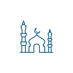 Mosque Line Blue Icon On White Background. Blue Flat Style Vector Illustration.