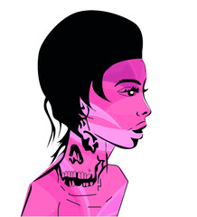 image of a young girl with tattoos. Vector logo hipster girl. - Vetorial