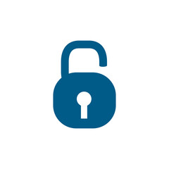 Open Lock Blue Icon On White Background. Blue Flat Style Vector Illustration.