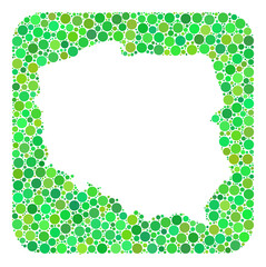 Map of Poland collage formed with rounded rectangle and stencil. Vector map of Poland collage of round items in variable sizes and green color hues. Designed for national and abstract projects.