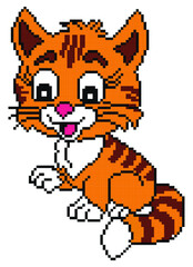 Cat pixel art on white background.