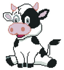 Cow pixel art on white background.