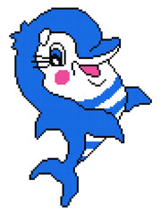 dolphin pixel art on white background.