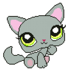 Cat pixel art on white background.