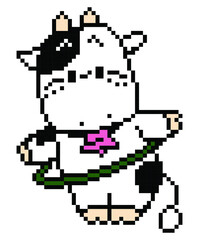 Cow pixel art on white background.